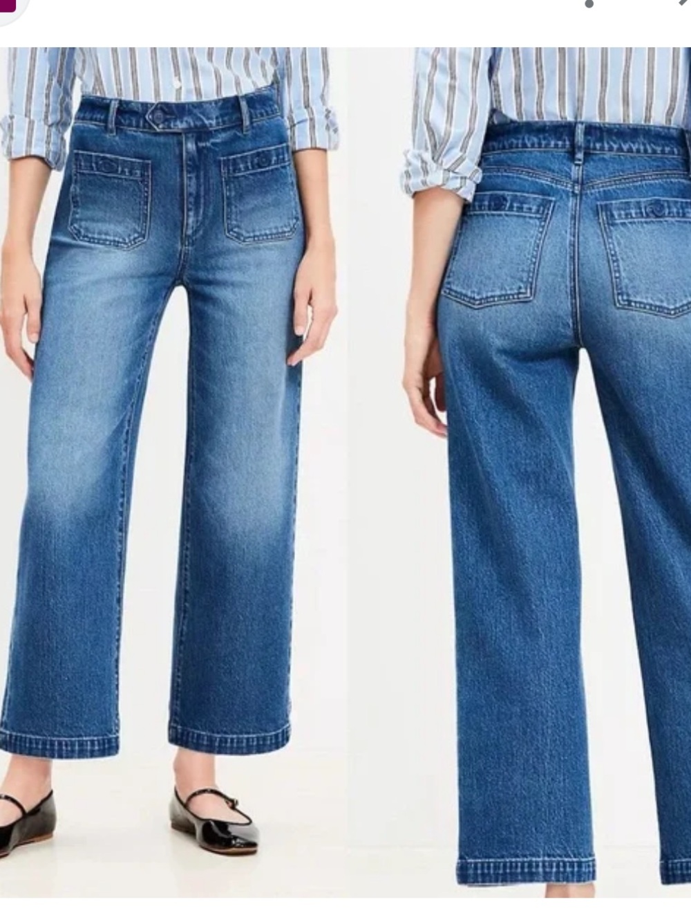 LOFT Sailor Jeans Wide Leg High Rise Stretch Blue Sz 8/29 Nautical Summer